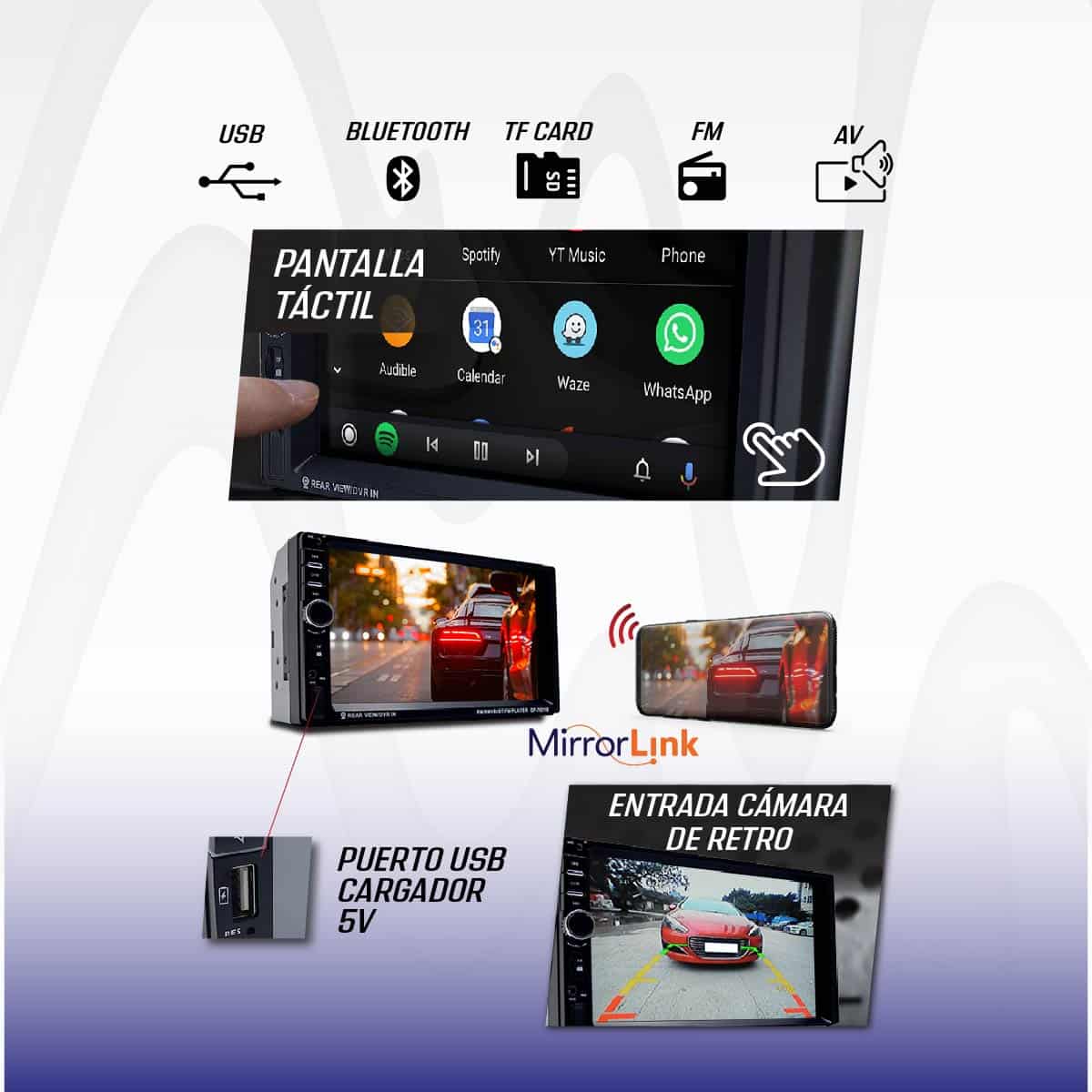 Radio MP5 Doble DIN Pantalla Táctil Bluetooth
