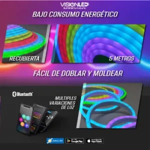Neon Flexible Bluetooth 12v 5 Mts RGB