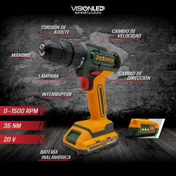 TALADRO INALAMBRICO 2 VELOCIDADES 20V 1500RPM