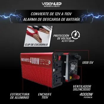 Inversor de Voltaje 4000w INVERSOR TRANSFORMADOR 12v a 110v 4000W