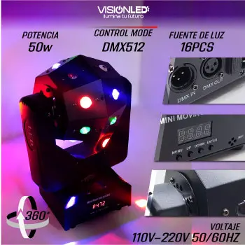 LUZ LED ROBOTICA GIRO INFINITO 16X3W + LASER + STROBE Robótica Giro Infinito