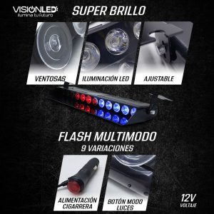 Baliza LED Parabrisas Rojo/Azul 6 LEDs