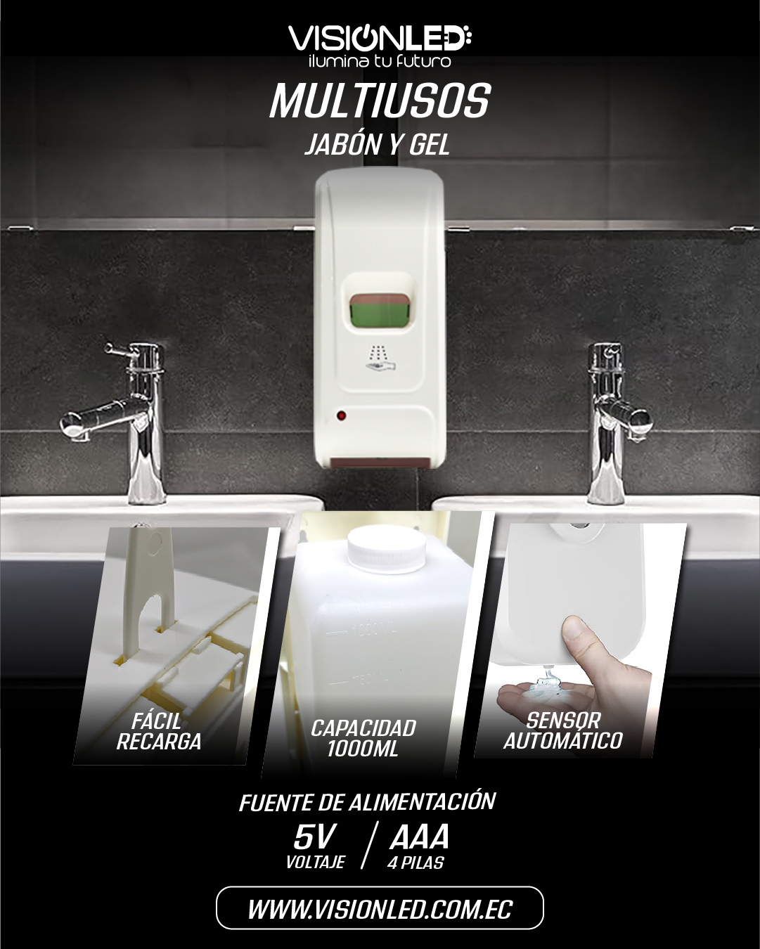 Dispensador de Jabón con Sensor Infrarrojo Automático y Recargable - Imagen 2