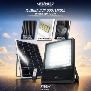 Reflector Solar 800W LED Exterior con Panel y Control