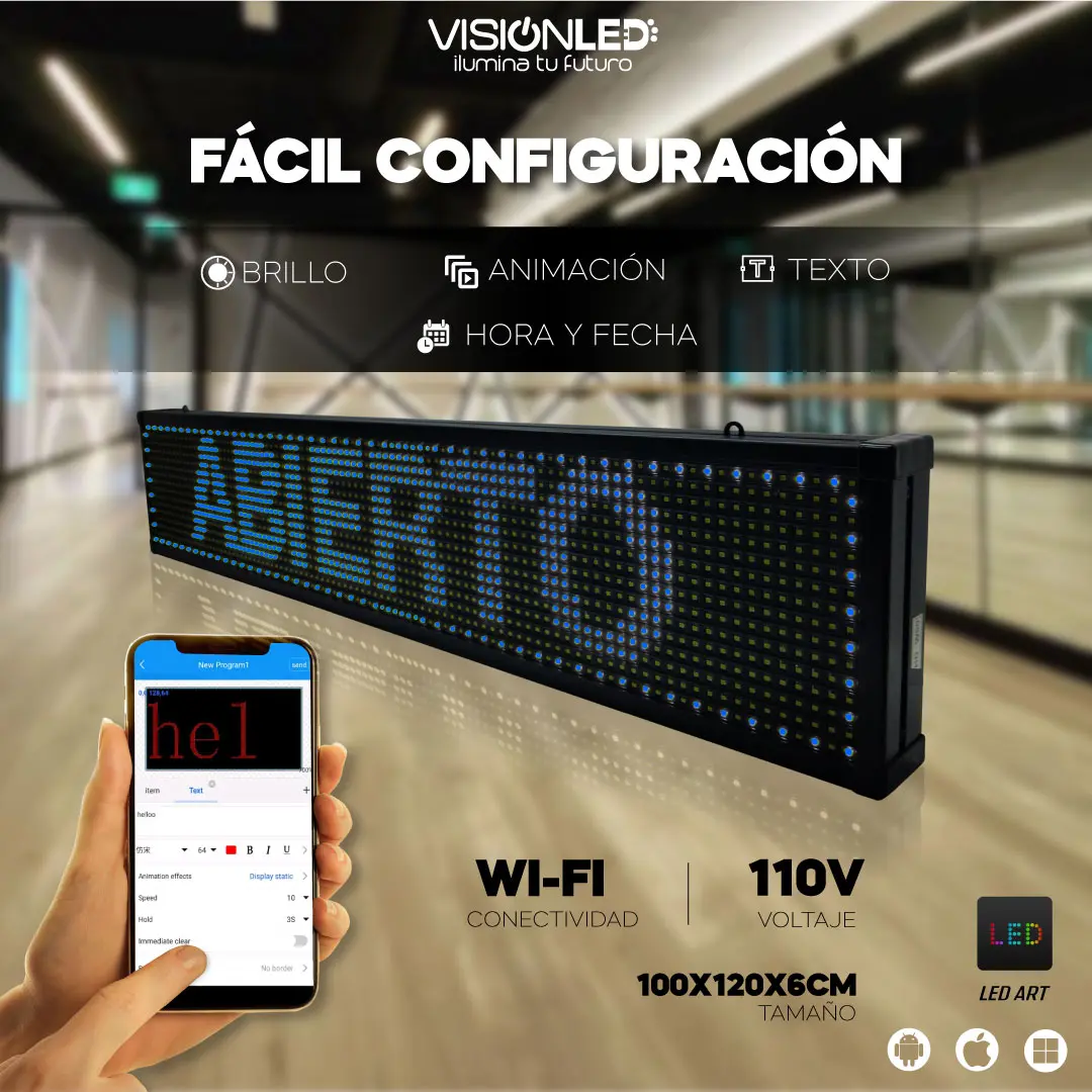 Letrero LED azul programable WiFi