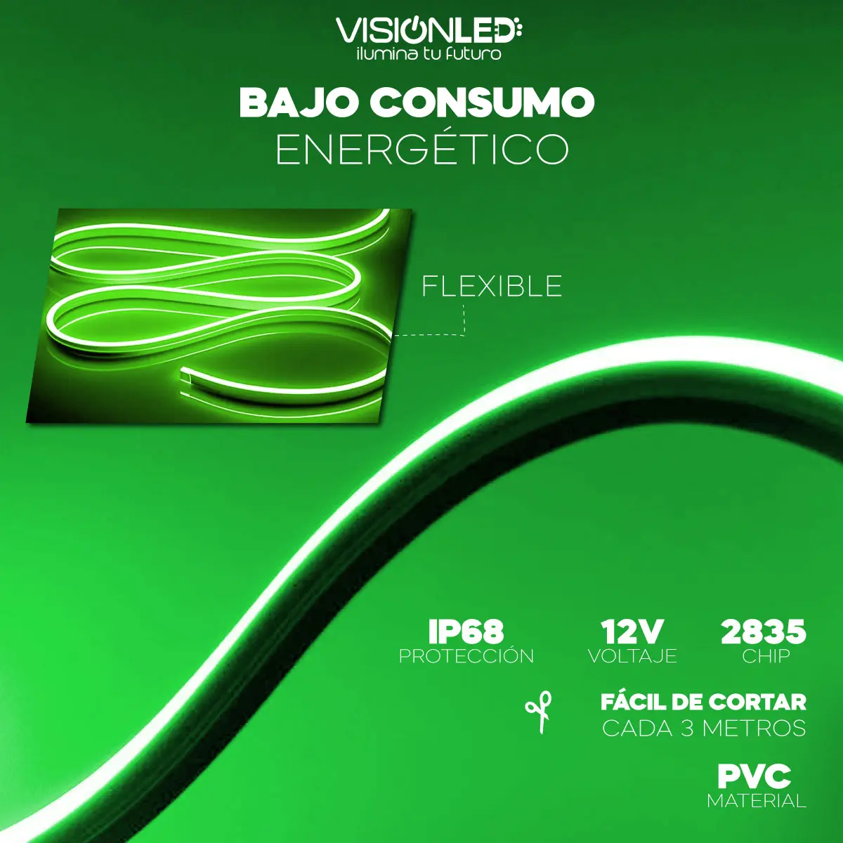 Cinta LED neón verde 12V