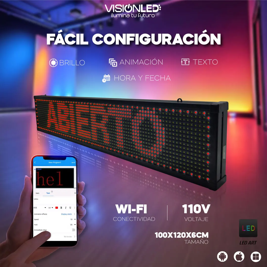 Letrero LED rojo programable WiFi