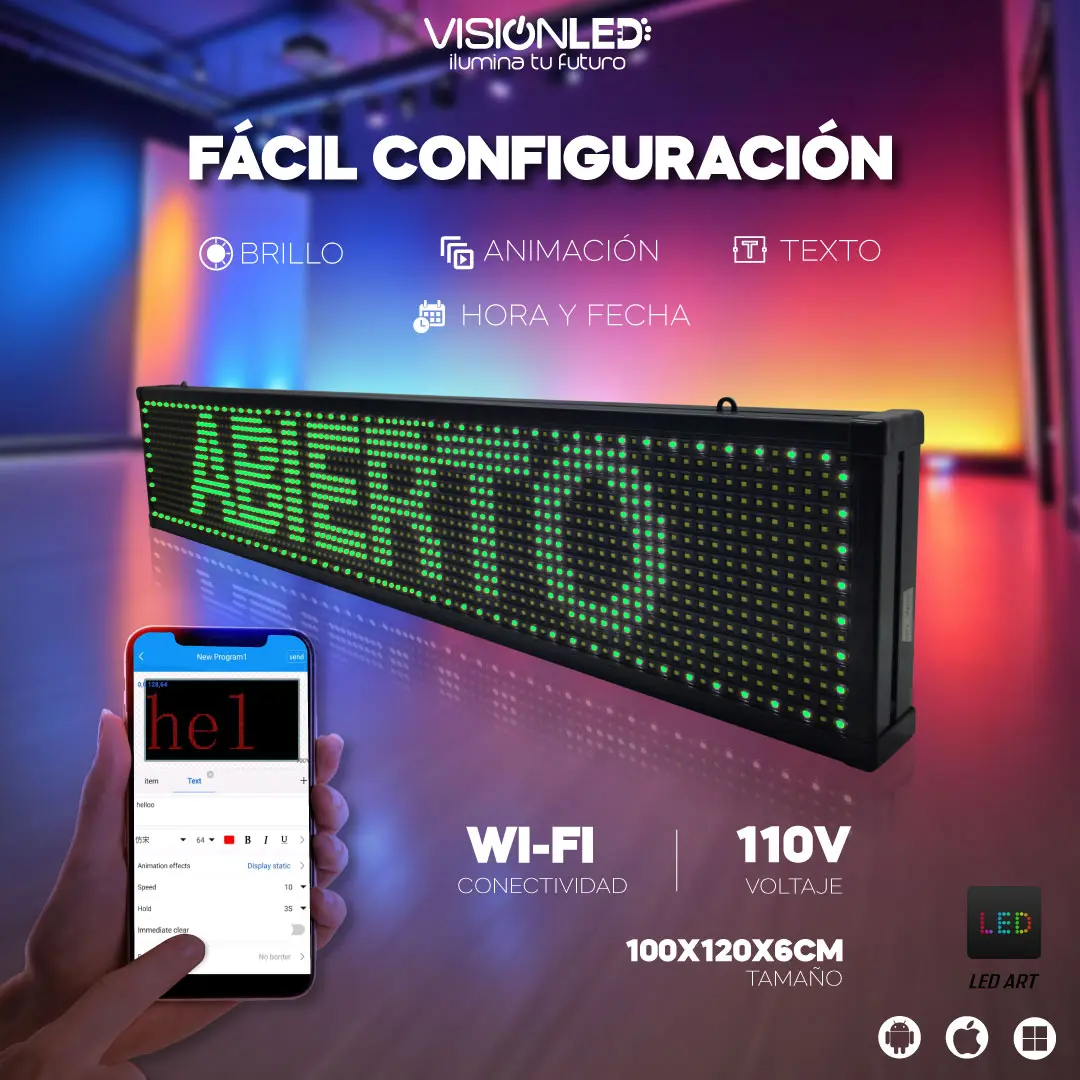Letrero LED verde programable WiFi