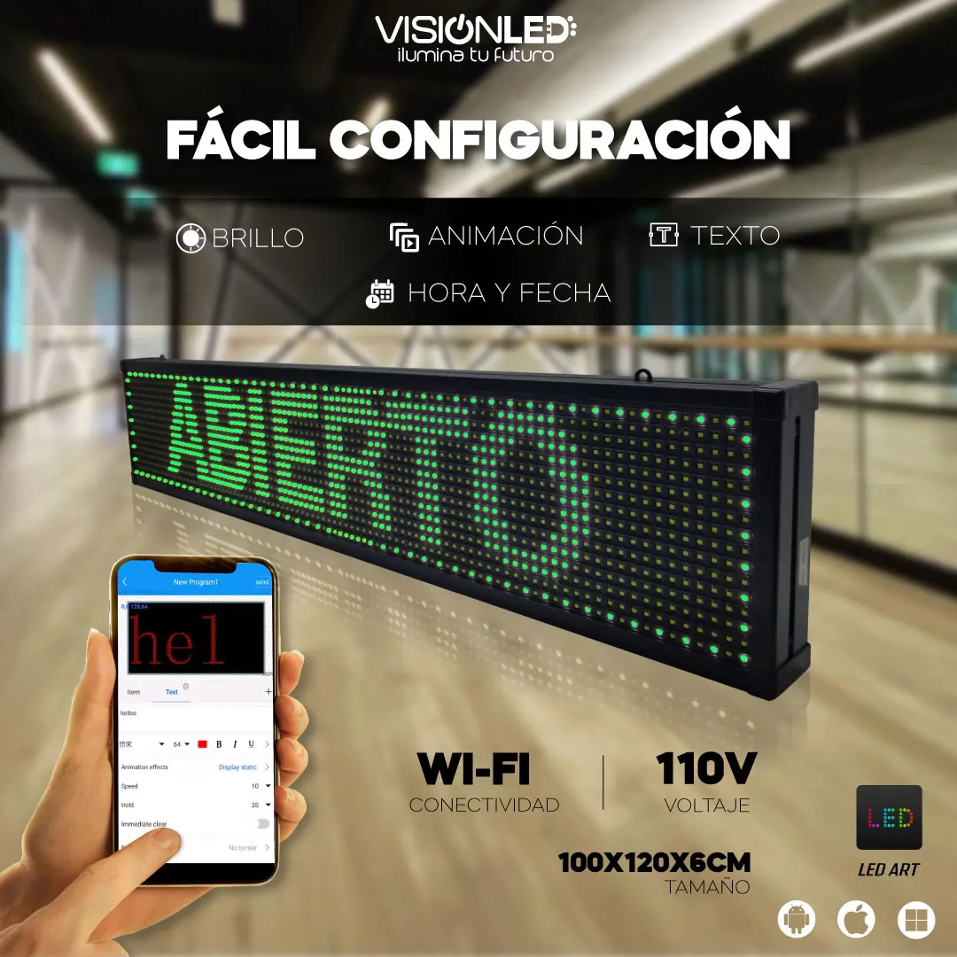 Letrero LED verde programable WiFi