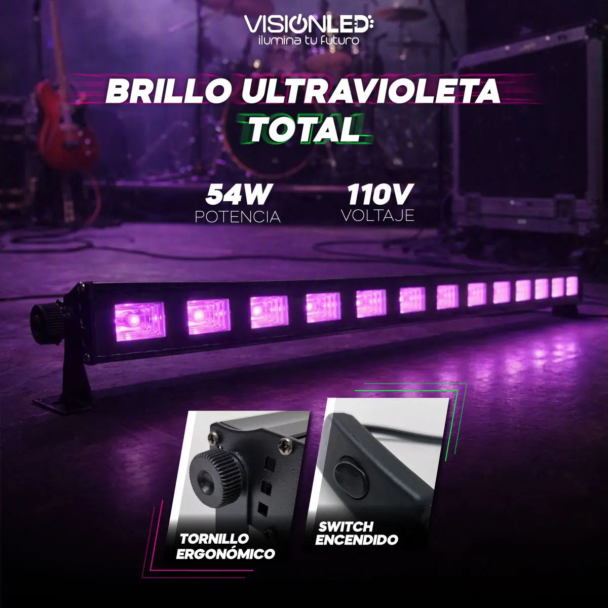 Barra LED Luz Negra 54W UV para Efectos y Decoración