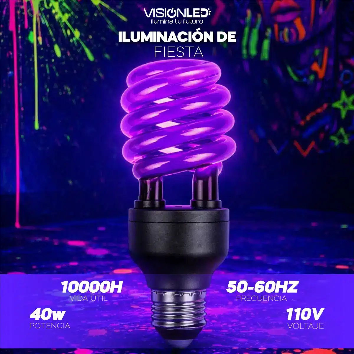 Foco Luz Negra UV | Bombillo Ultravioleta E27 para Fiestas y Decoración