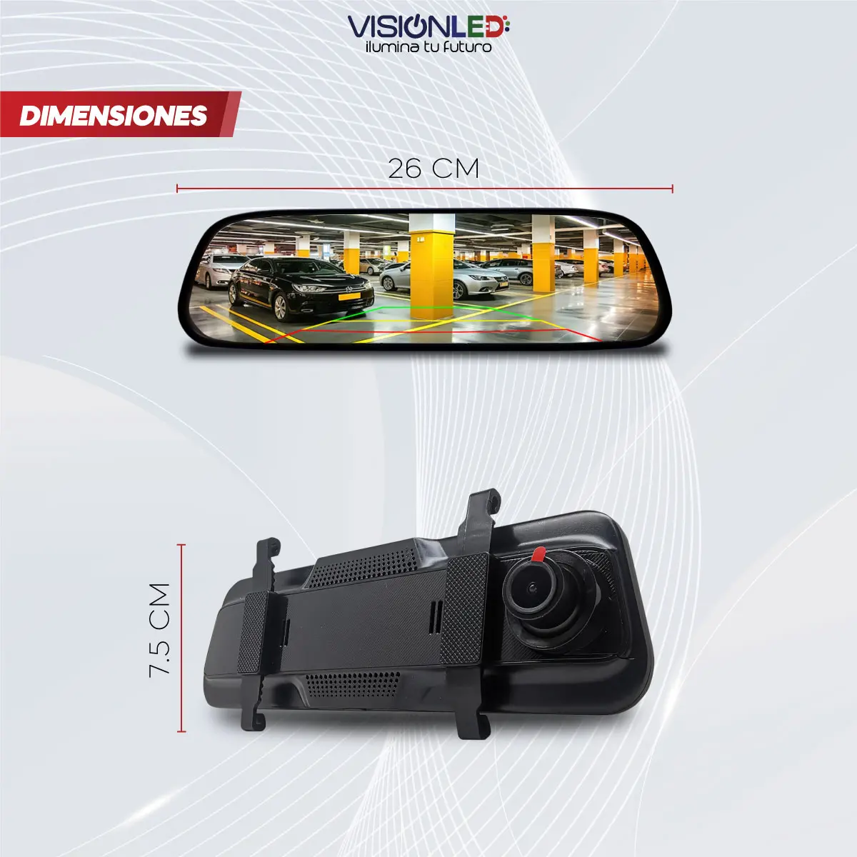 Espejo Retrovisor con Cámara Frontal y Trasera 10" Full HD