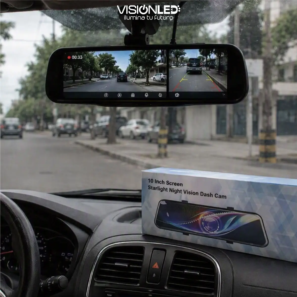 Espejo Retrovisor con Cámara Frontal y Trasera 10" Full HD