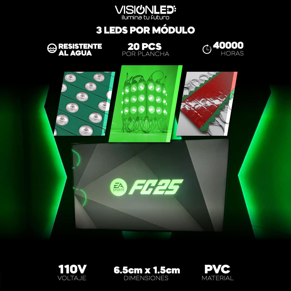 Módulo LED verde 110V resistente al agua para iluminación
