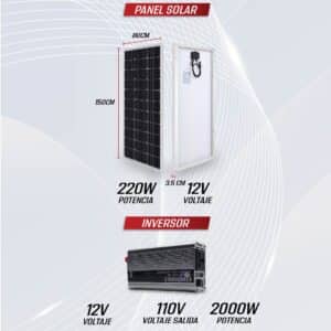 Kit Sistema Solar 220W con Batería 100Ah e Inversor 2000W